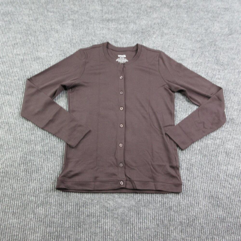 Wool& Cardigan Womens S Plum Ribbed Lightweight Button Front Merino Wool NWOT